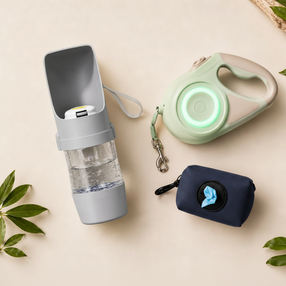 Kit Balade Été Pawtrail™ — Gourde, Laisse LED & Distributeur de Sacs pour Chien